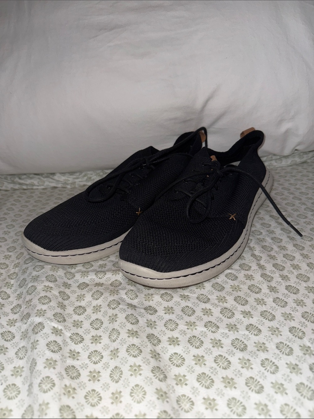 Clarks Black Knit Lace-Up Sneakers with Cream Sole